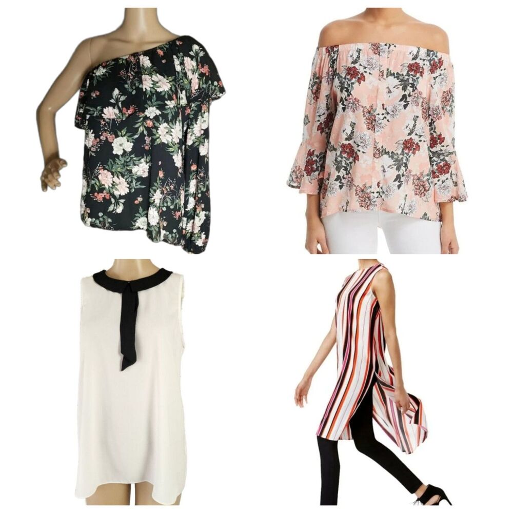 4-Piece Blouse Bundle Aqua, Feathers by Tolani, and Vince Camuto - Medium